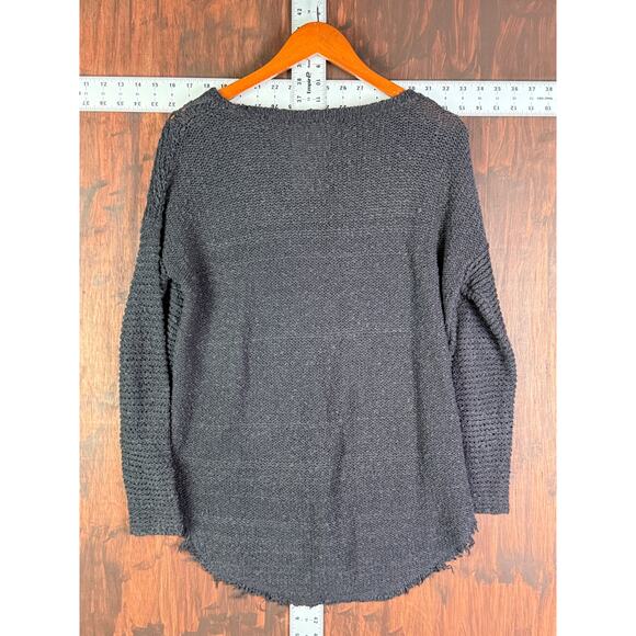 Free People V Neck Oversized Pullover Sweater Black Dark Gray Womens XS Cotton - Picture 5 of 5